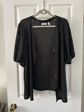 Susan Graver Black Eyelet Openwork Cardigan